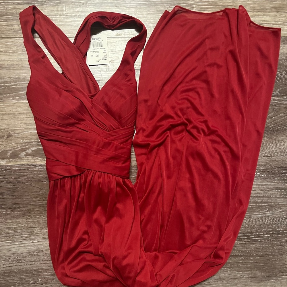 NWT David’s Bridal Long Red Dress with Open Back Size 0